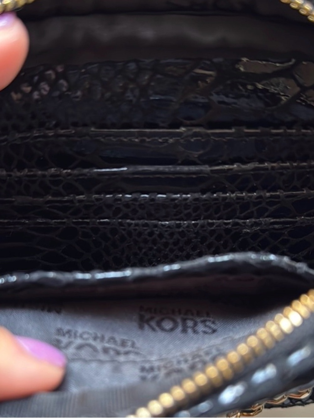 Michael Kors Black Snake-Embossed Crossbody with Gold Hardware - Picture 8 of 9